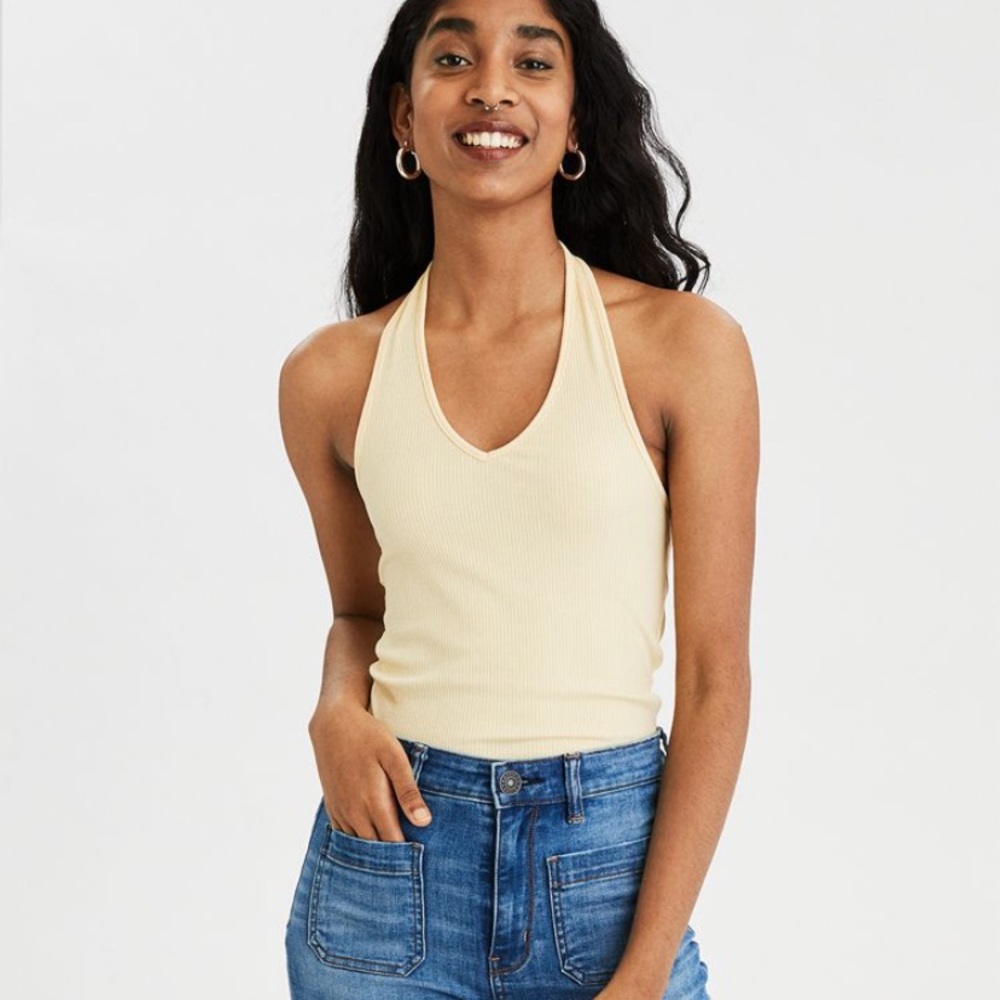 AE yellow ribbed halter top
